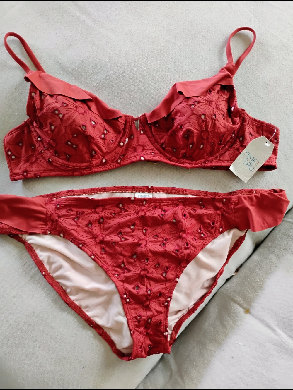 Time and Tru Rust Color Embroidered Two-Piece Bikini Set.  Size 16 /18